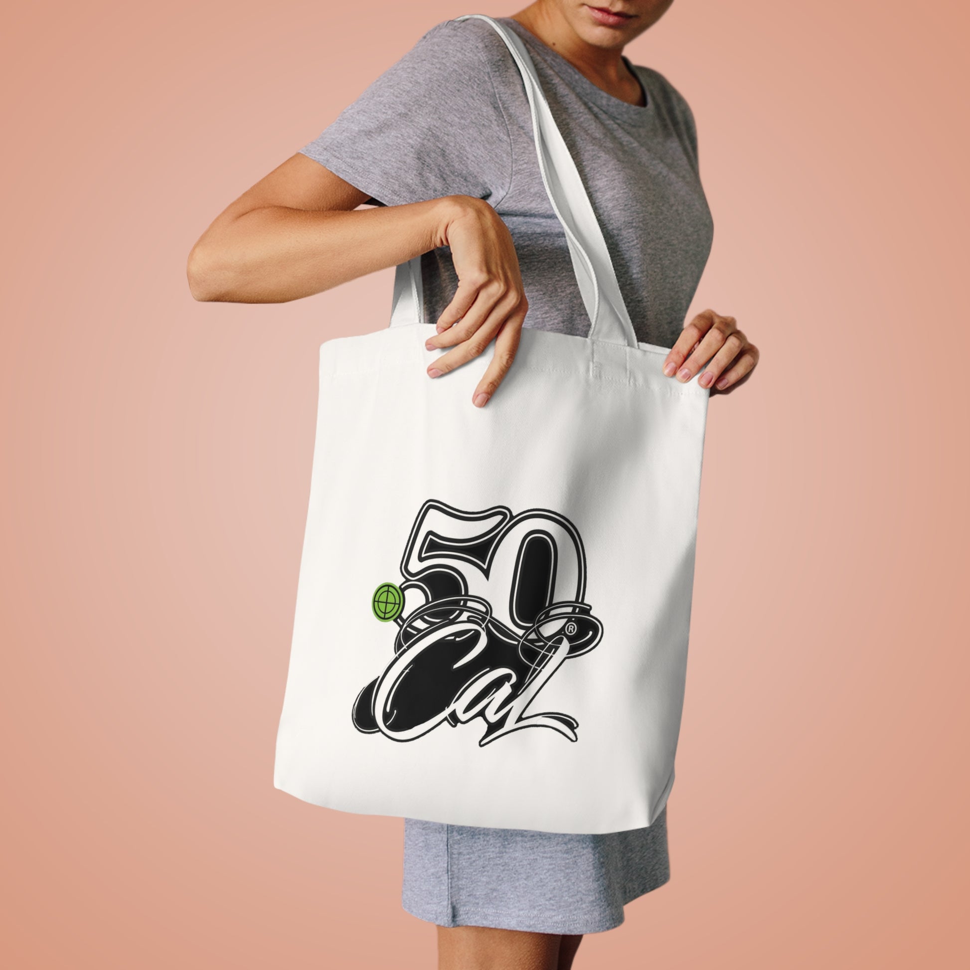 Stylish Cotton Tote Bag - 50 Cal Design, Eco-Friendly Carryall, Grocery Shopping Bag, Beach Tote, Gift for Him/Her