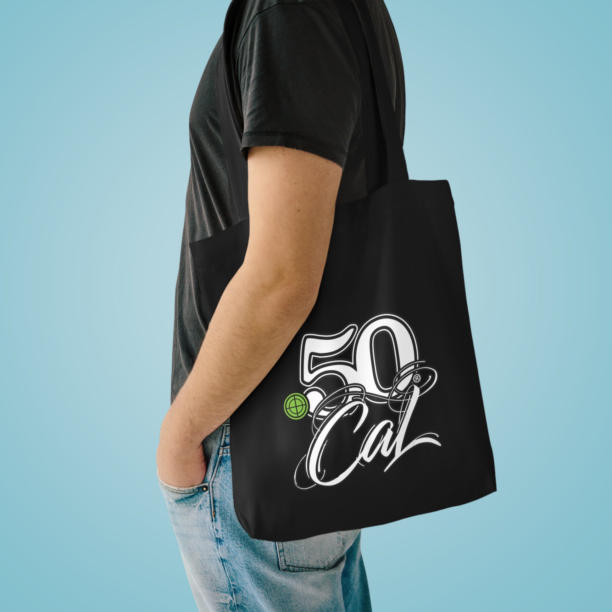 Stylish Cotton Tote Bag - 50 Cal Design, Eco-Friendly Carryall, Grocery Shopping Bag, Beach Tote, Gift for Him/Her